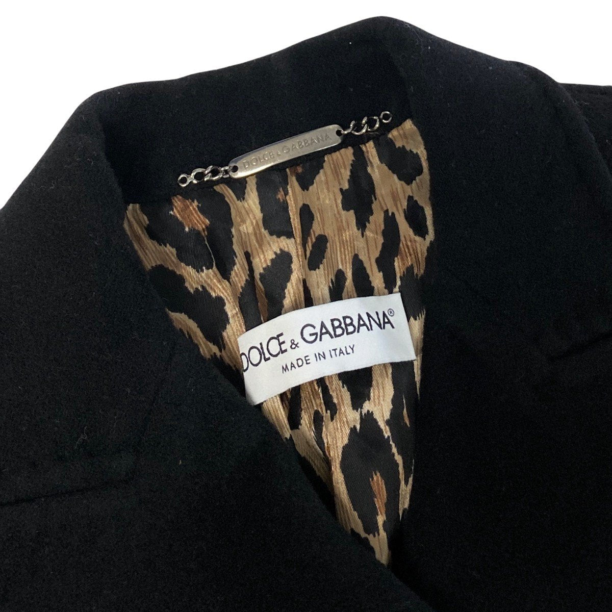 Ej22 DOLCE＆GABBANA ロングコート ウールコート ヒョウ柄 イタリア製 40サイズ ブラック ウール100％ レディース 女性用k02i