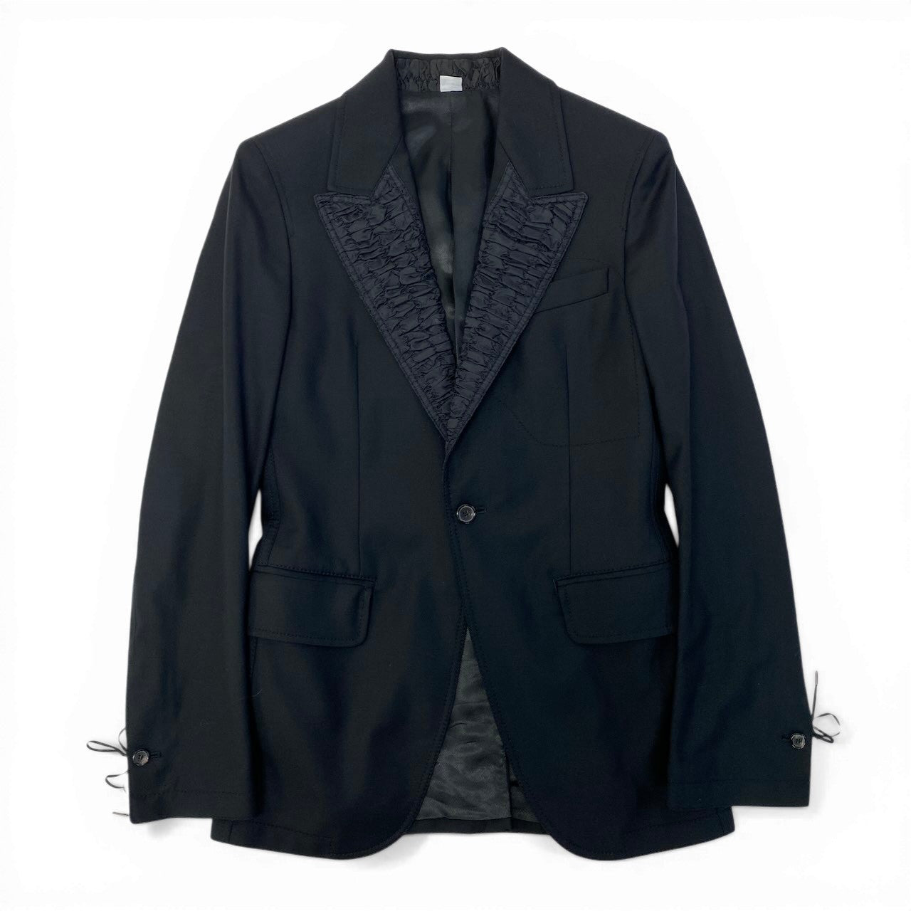 21c18 John Galliano ジョンガリアーノ ロングジャケット テーラードジャケット フォーマル ギャザー レディース 女性用 44 ブラック ウール100％o07t
