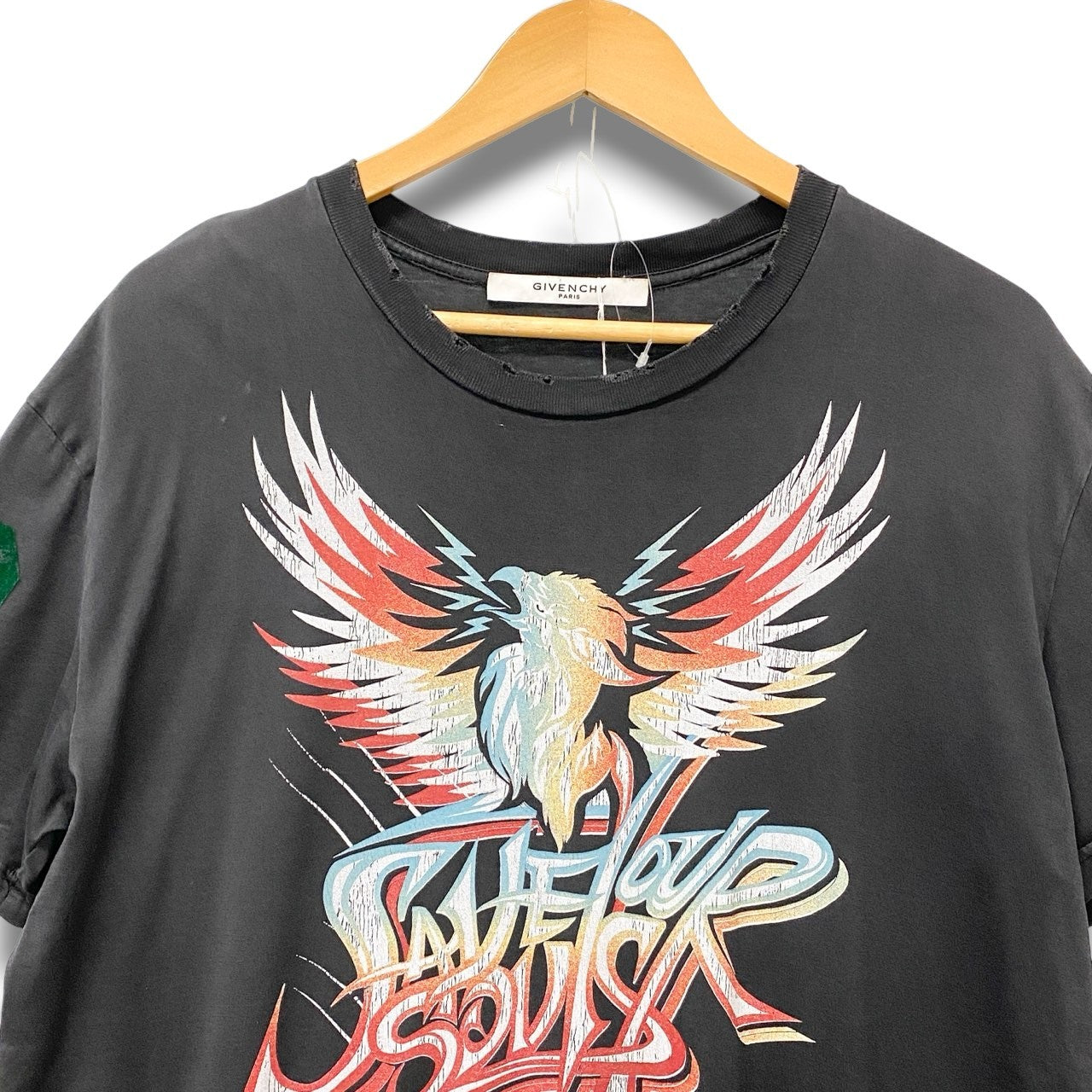 44b17 GIVENCHY ジバンシィ 半袖Tシャツ プリントTシャツ ディストレイスト加工 Sサイズ ブラック コットン100％ メンズ 男性用u02t