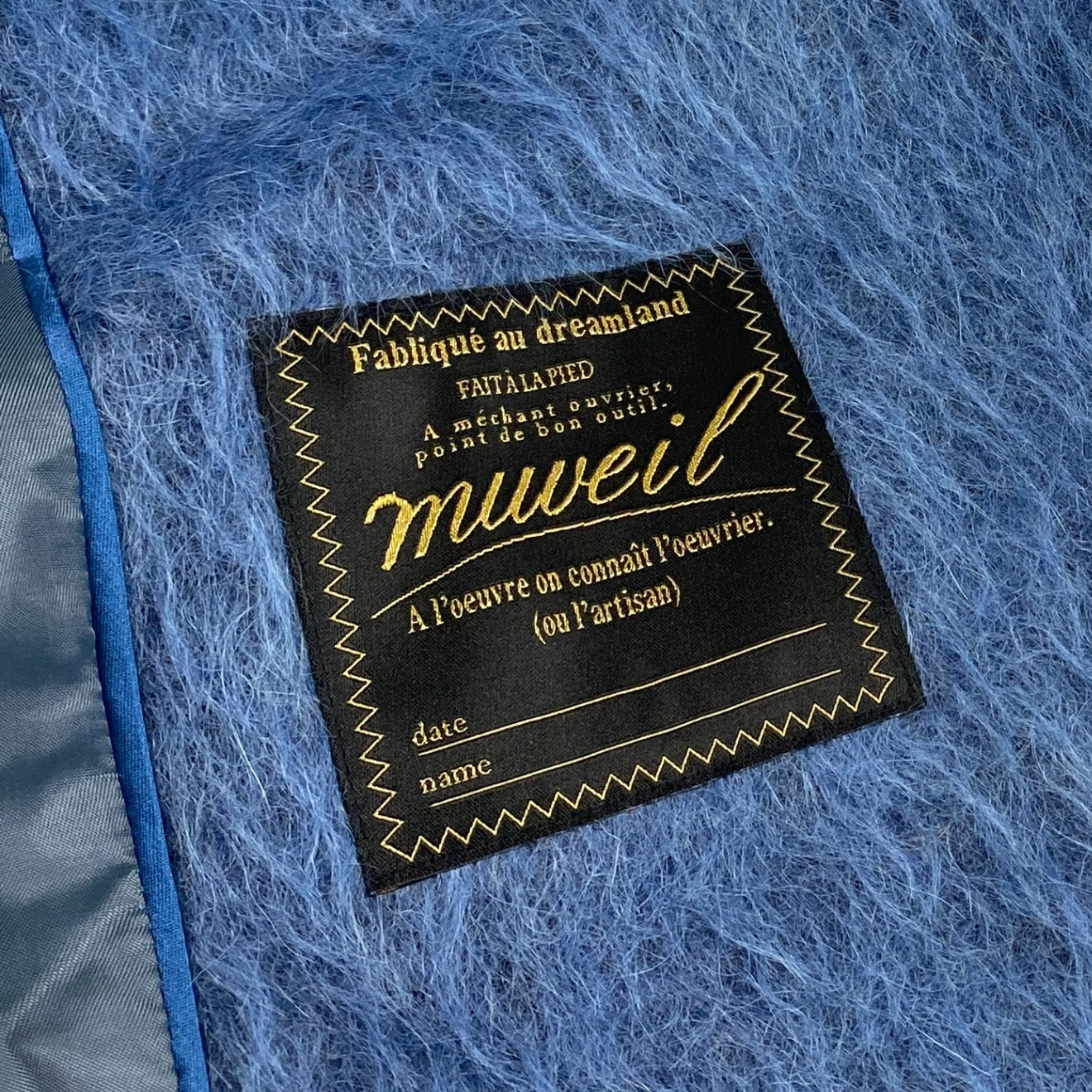 28k6【美品】MUVEIL ミュベール シャギーコート ロングコート ビジュー アウター MA43FC003 36サイズ ブルー レディースu02t