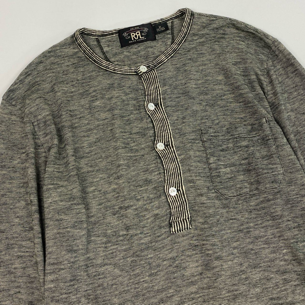 59b22 RRL ダブルアールエル ヘンリーネック カットソー 長袖Tシャツ メンズ 紳士服 サイズM グレー系 コットン100％u02t