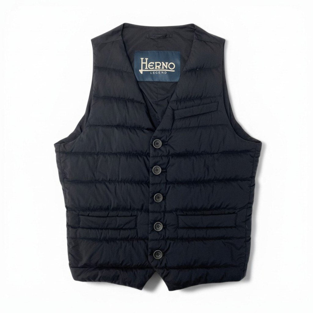 54c19 HERNO ヘルノ ナイロンシングルダウンジレ 軽量ダウン インナージレ グースダウン メンズ 男性用 57282-52574-2 42 ブラックo07t