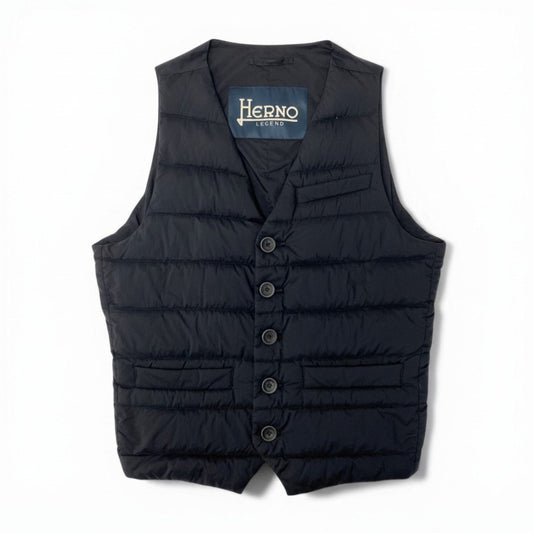 54c19 HERNO ヘルノ ナイロンシングルダウンジレ 軽量ダウン インナージレ グースダウン メンズ 男性用 57282-52574-2 42 ブラックo07t