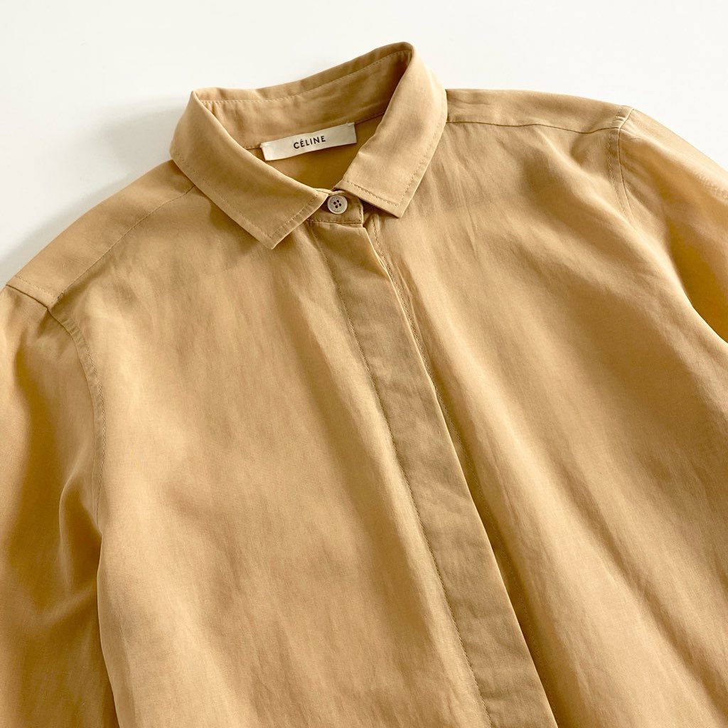 47f19 CELINE セリーヌ フィービー期 シアーシャツ 36 オレンジベージュ 透け感 春夏 SHIRT マダガスカル製