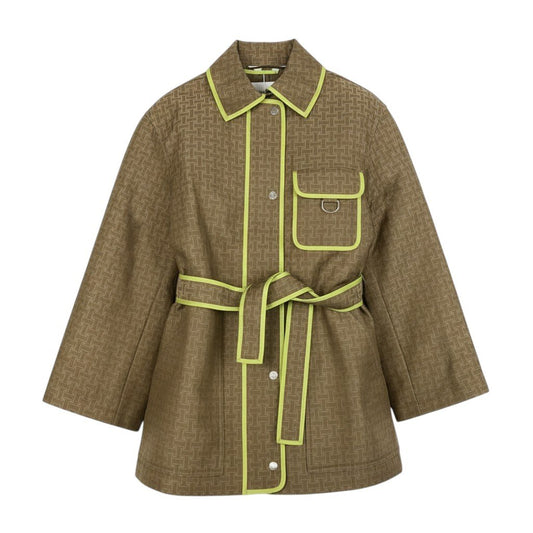 59i15 《未使用品》 HERMES エルメス 22AW Hモザイク サファリジャケット コート 2H0117DP 36 カーキ系 コットン ライナー ベルト付きu02t