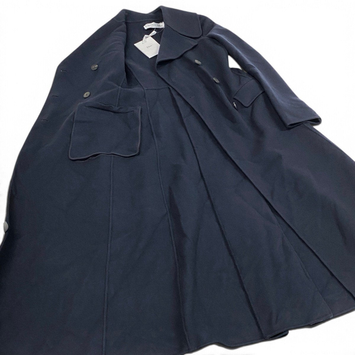 Ej21 【未使用タグ付】 Christian Dior クリスチャンディオール 2019aw ダブルブレスト ロングコート 940M25A0005 サイズ36 ネイビー カシミヤ100％ レディースu02t
