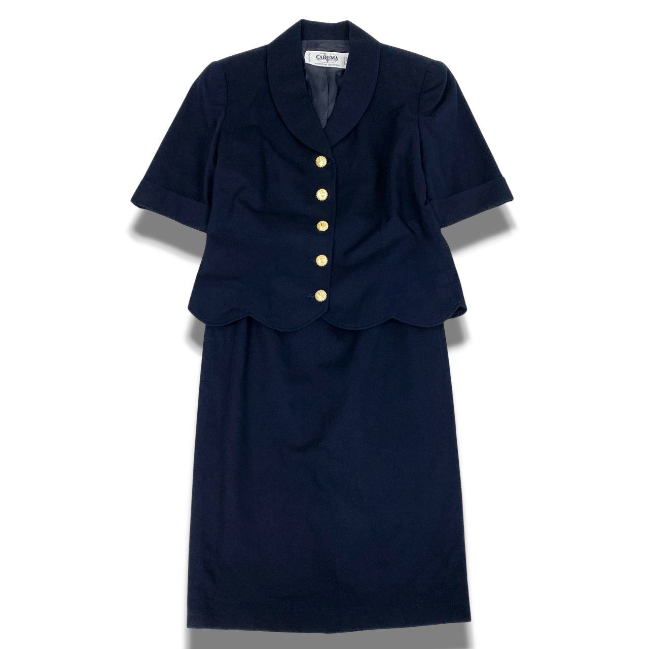 Ib20  VALENTINO ヴァレンティノ CARISMA スカートセットアップ 半袖ジャケット スカート 装飾ボタン 40 ネイビー コットン レディースu02t