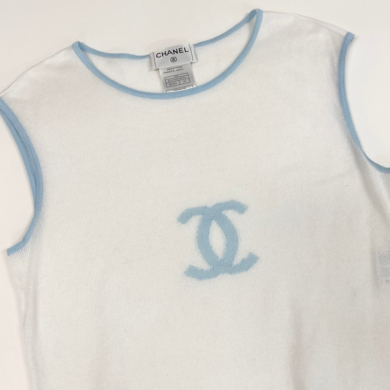 e7 CHANEL シャネル 2000年 ココマーク コットンニットベスト トップス P15734 40 ホワイト コットンu02t