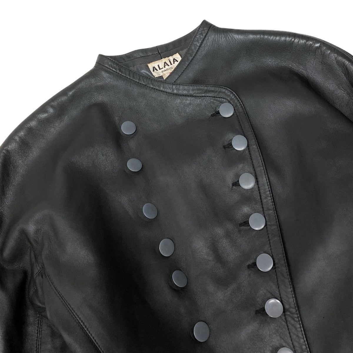 j23 ALAIA PARIS アライア ヴィンテージ レザージャケット ナポレオンジャケット 38 グリーン系 レザー フランス製u02t