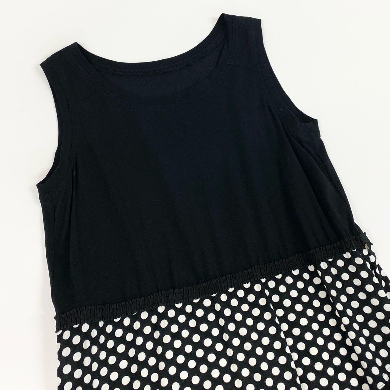 78b27 TOKUKO 1er VOL トクコプルミエヴォル ノースリーブワンピース バルーンワンピース ドット柄 水玉模様 伸縮ストレッチ レディース 女性服 サイズ9 ブラック ホワイトu02t