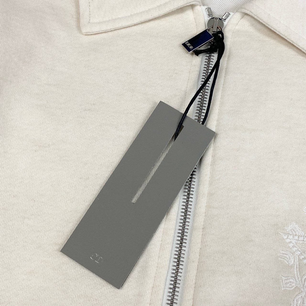 20a14 【タグ付】 Dior ディオール ダブルジップ コットンジャケット ブルゾン 胸元刺繍  メンズ 紳士服 243J432A0802 M オフホワイト系o07t