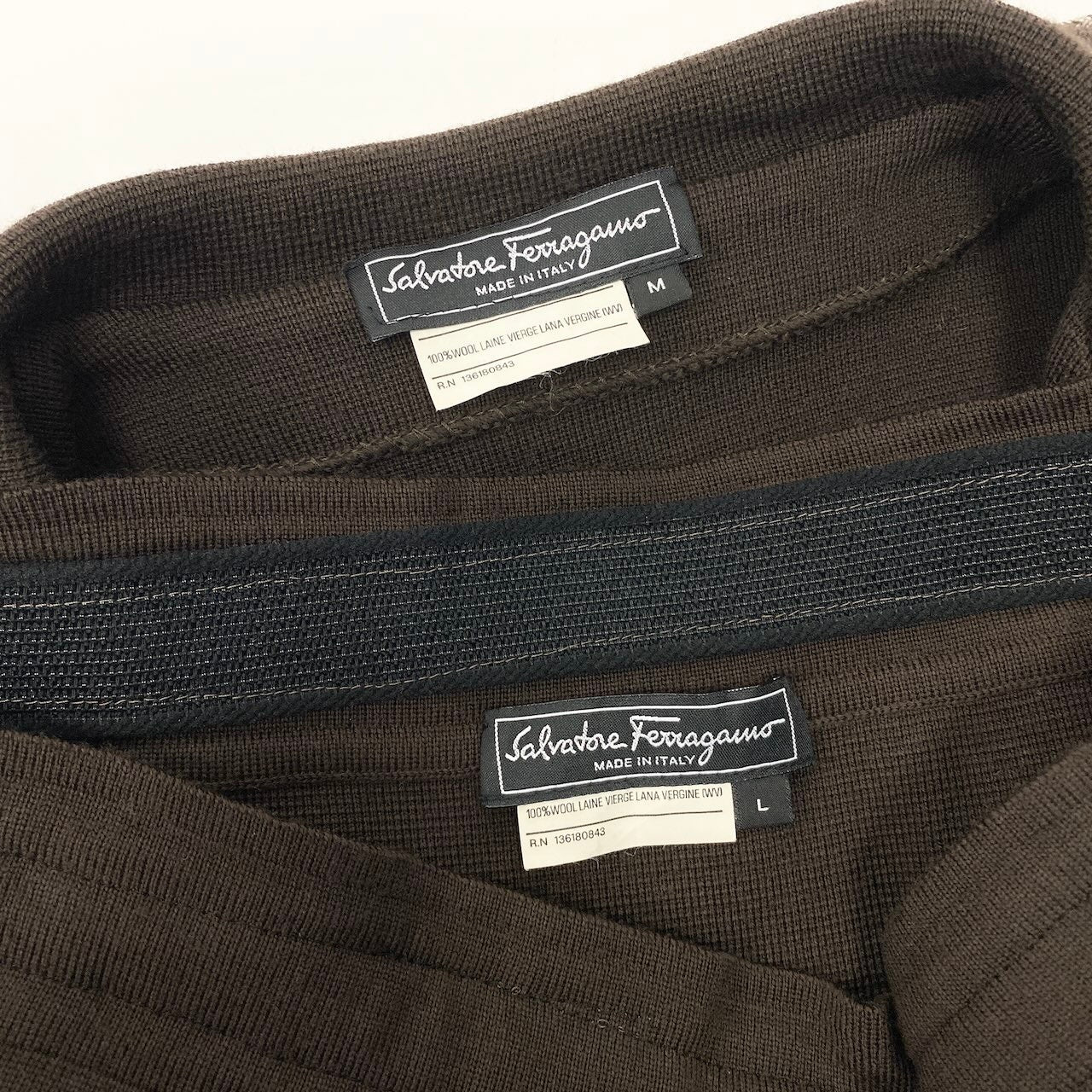 62e12 【美品】 Salvatore Ferragamo サルヴァトーレフェラガモ セットアップスカート ニットジャケット ニットスカート サイズL / M ブラウン ウール100％ レディース 女性用o07t