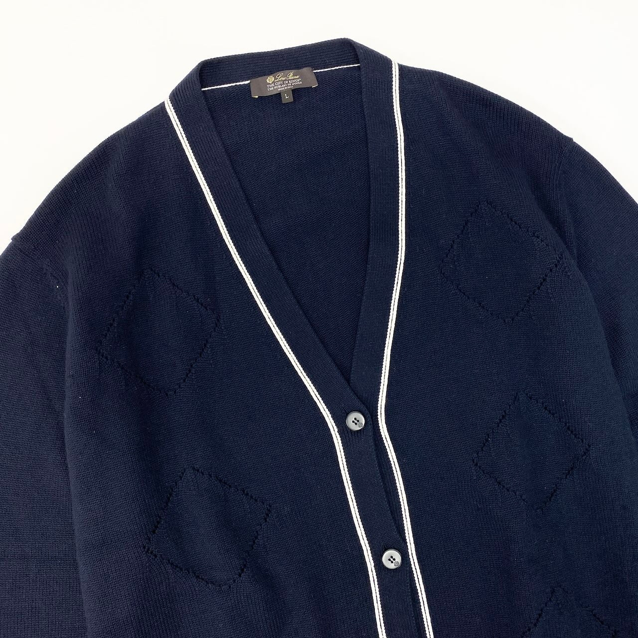 5d13 Loro Piana ロロピアーナ THE GIFT OF KINGS ザ ギフトオブキングス 最高級 ウールカーディガン サイズL ネイビー イタリア製 オーバーサイズt18r