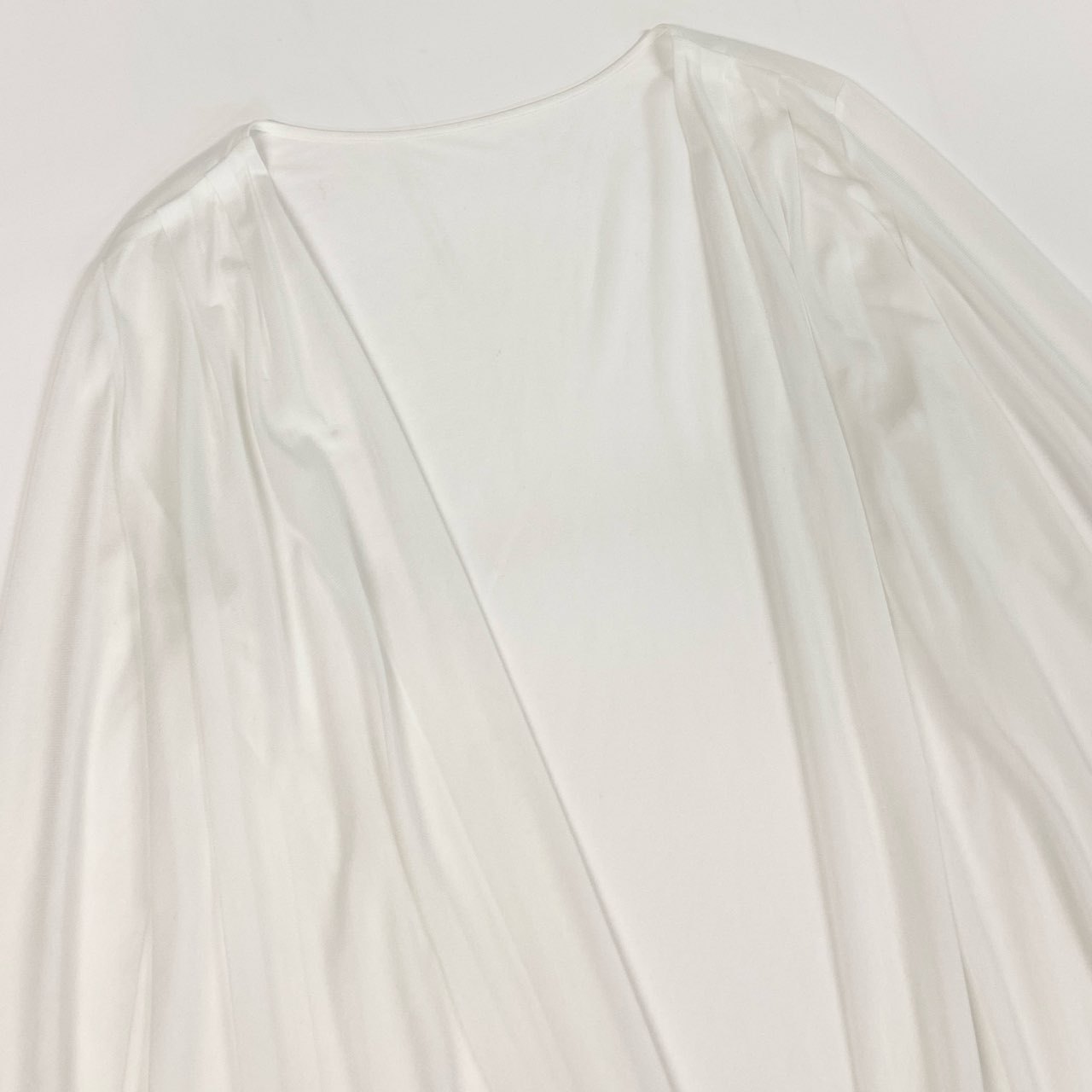 37d14 LEONARD FASHION レオナール ロングスリーブ シアーカーディガン カンカン素材 薄手 ロング丈 サイズ40 ホワイト レディース 女性用u02t