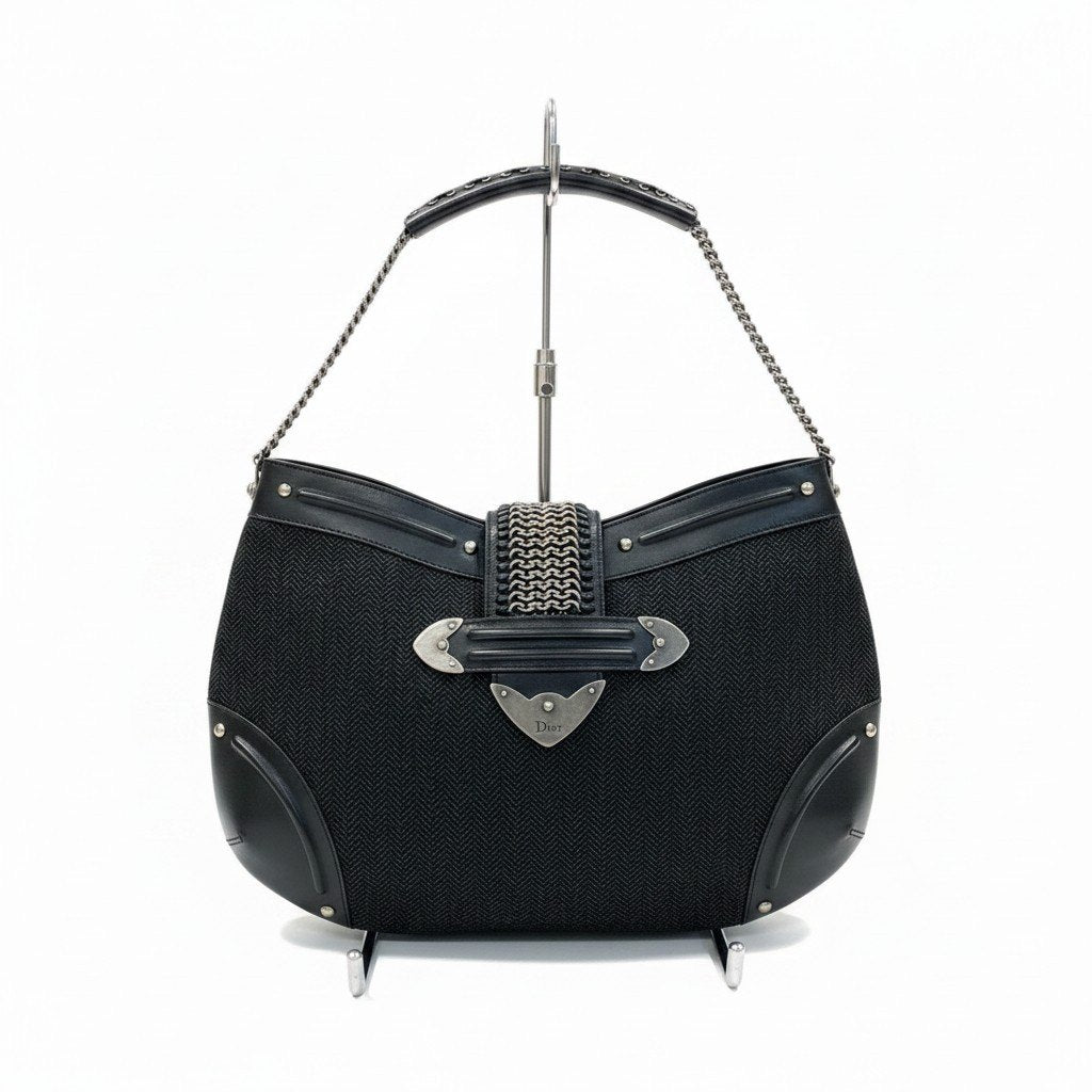e4 《美品》 Christian Dior クリスチャンディオール ガリアーノ期 チェーンメイル ワンハンドルバッグ John Galliano Chainmail Detail Bag ブラックt18rt18r