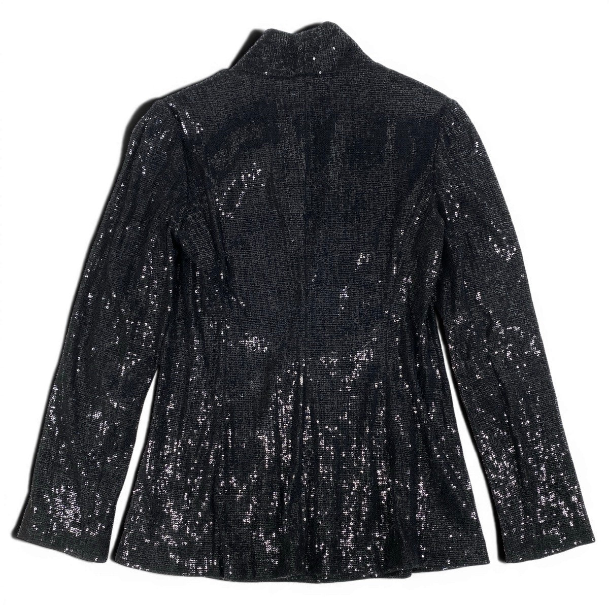 Eg10 【美品】 GIORGIO ARMANI ジョルジオアルマーニ スパンコール ノーカラージャケット サイズ44 ブラック レディースk02i