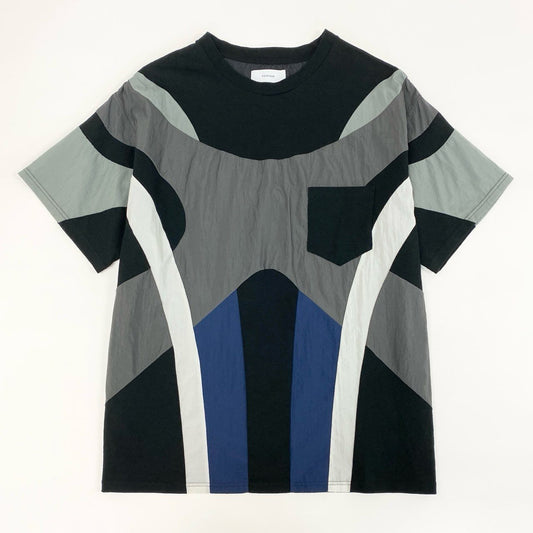 71f27 【美品】FACETASM ファセッタズム 異素材切替 パッチワークデザイン Tシャツ ビックT サイズ5 ブラック メンズ