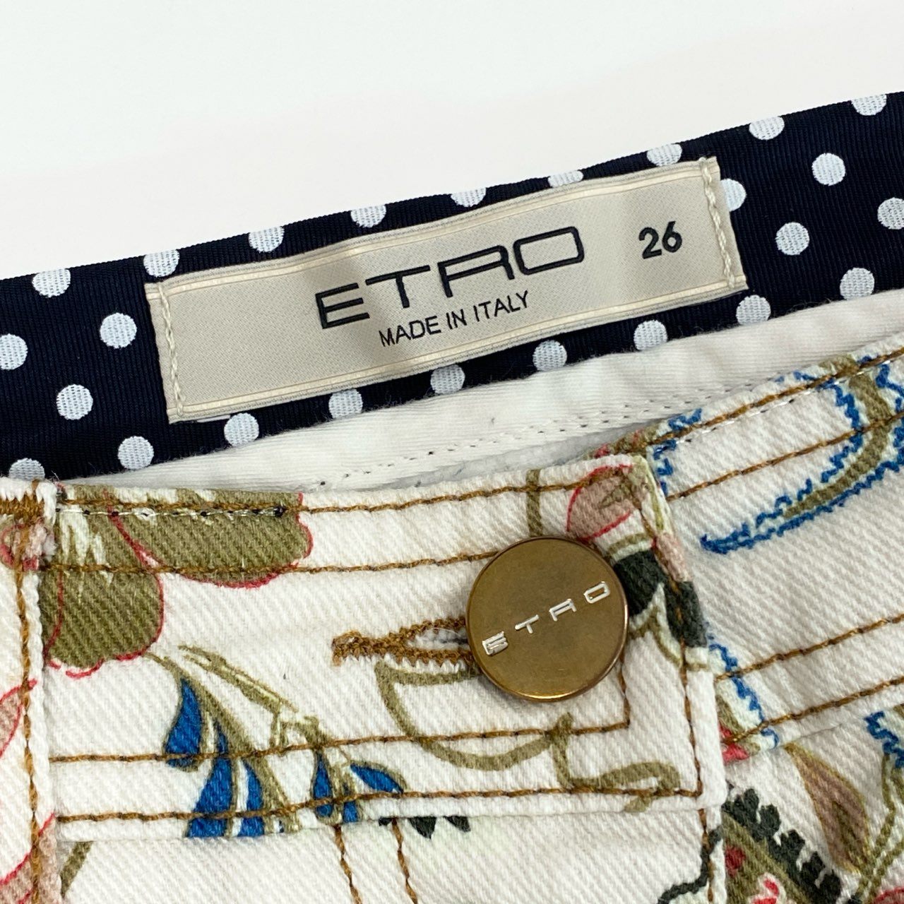 67j6 《美品》 ETRO エトロ イタリア製 スキニーパンツ ストレッチパンツ 花柄 ペイズリー柄 レディース 女性用 ボトムス 26 オフホワイトu02t