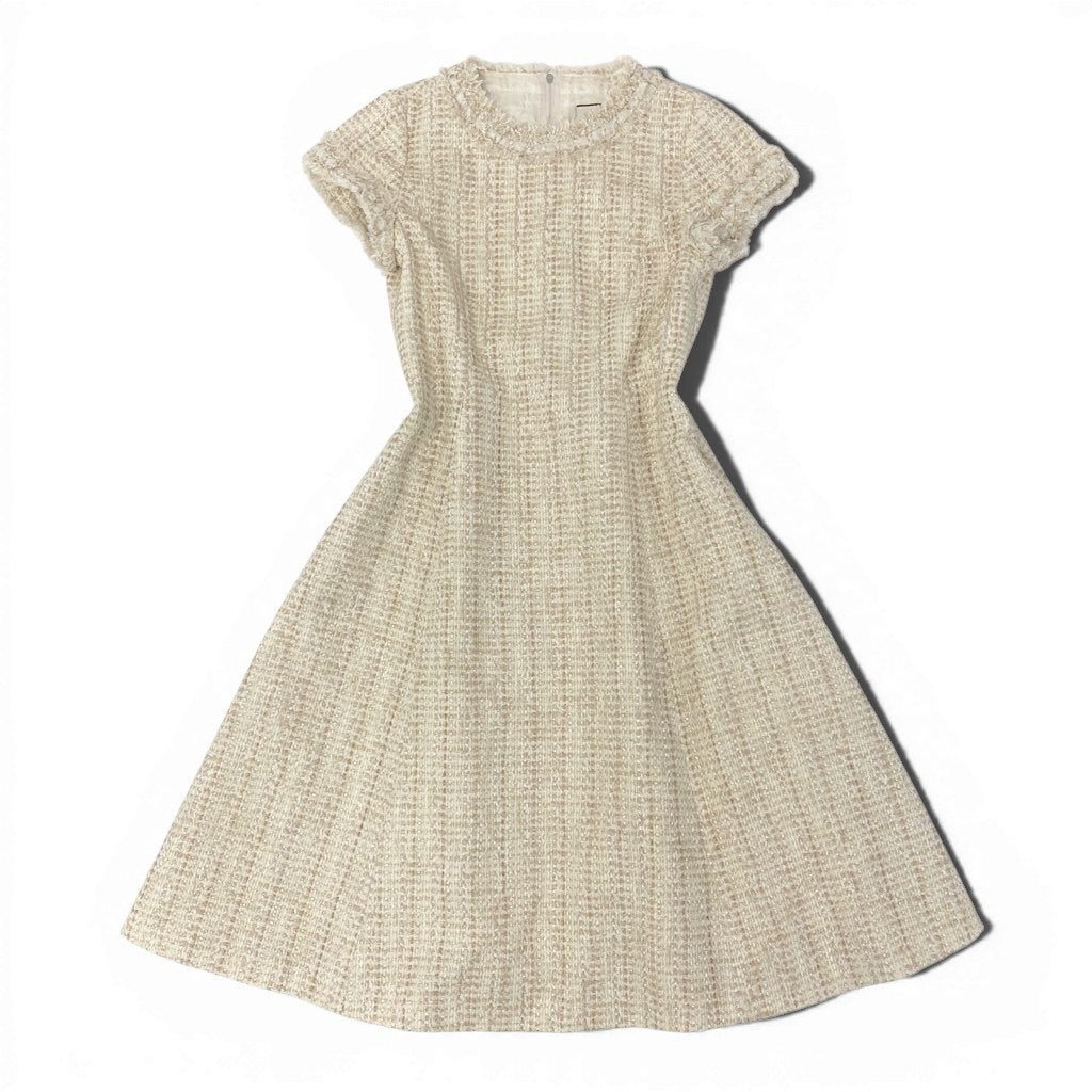 1a8 《美品》 FOXEY フォクシー DRESS BOTANACAL ツイードワンピース 半袖 ロングワンピース トップス 38 アイボリー レディース 女性用u02t