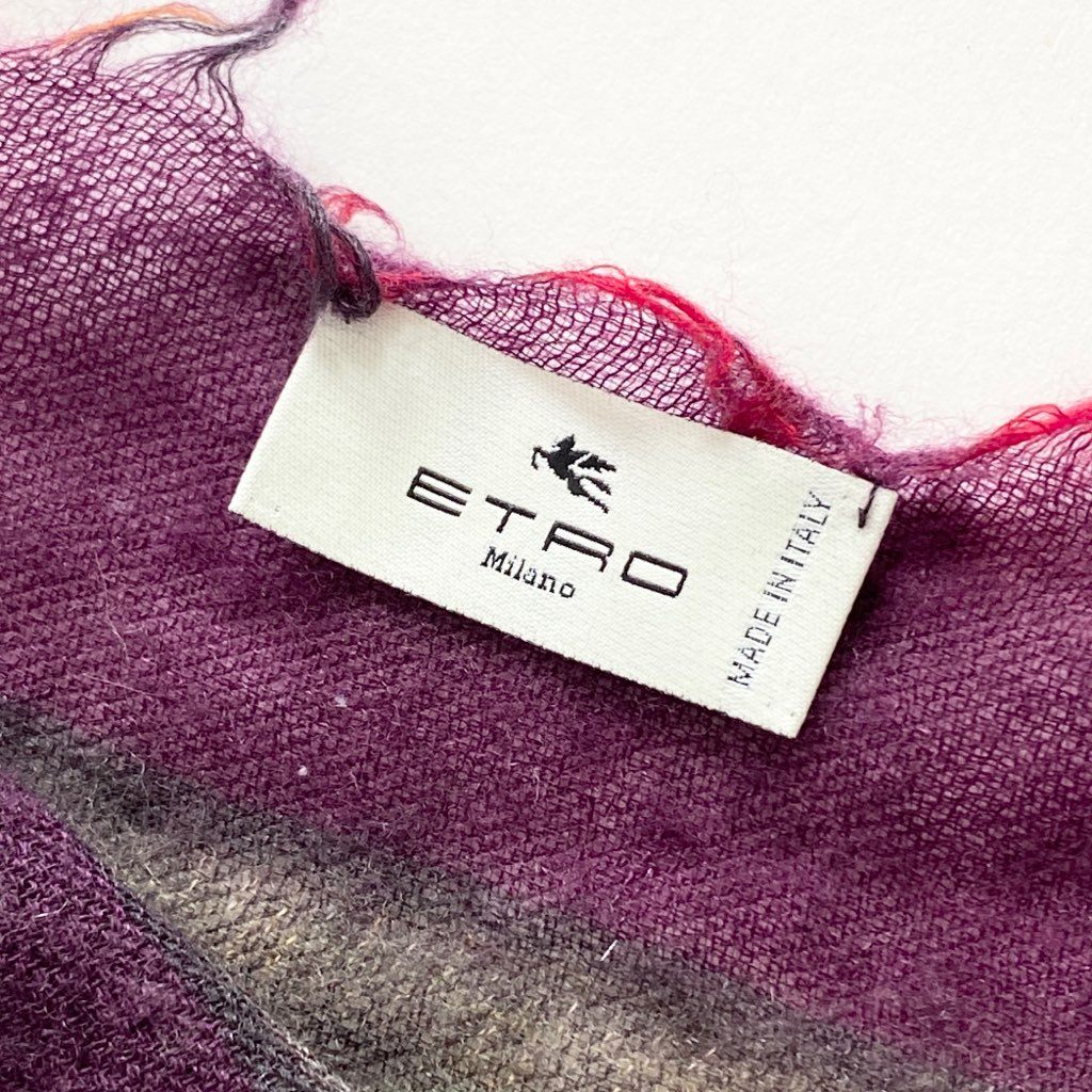 40h8 ETRO エトロ イタリア製 ペイズリー柄 総柄 大判ストール マフラー ユニセックス パープル ピンク系 マルチカラー