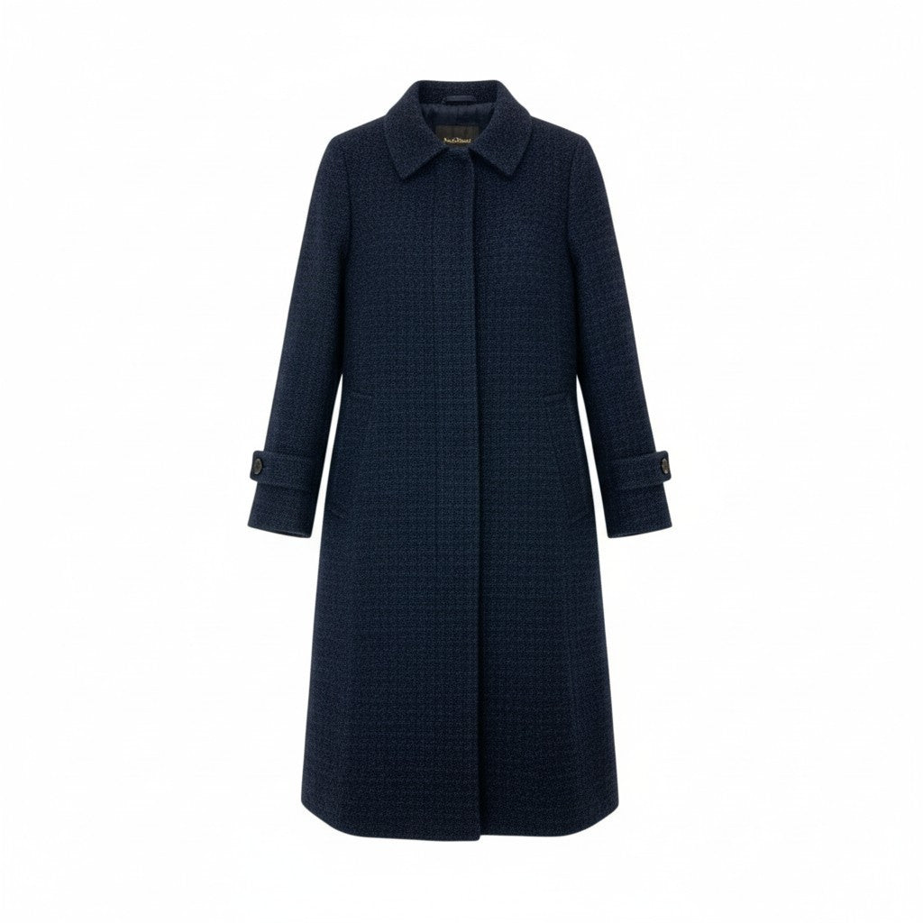 36k28 Paul Stuart ポールスチュアート スタンドカラーコート ツイードコート ロング ウールブレンド レディース 女性用 6 ネイビー ブラックu02t
