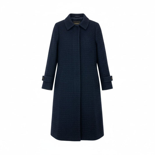 36k28 Paul Stuart ポールスチュアート スタンドカラーコート ツイードコート ロング ウールブレンド レディース 女性用 6 ネイビー ブラックu02t