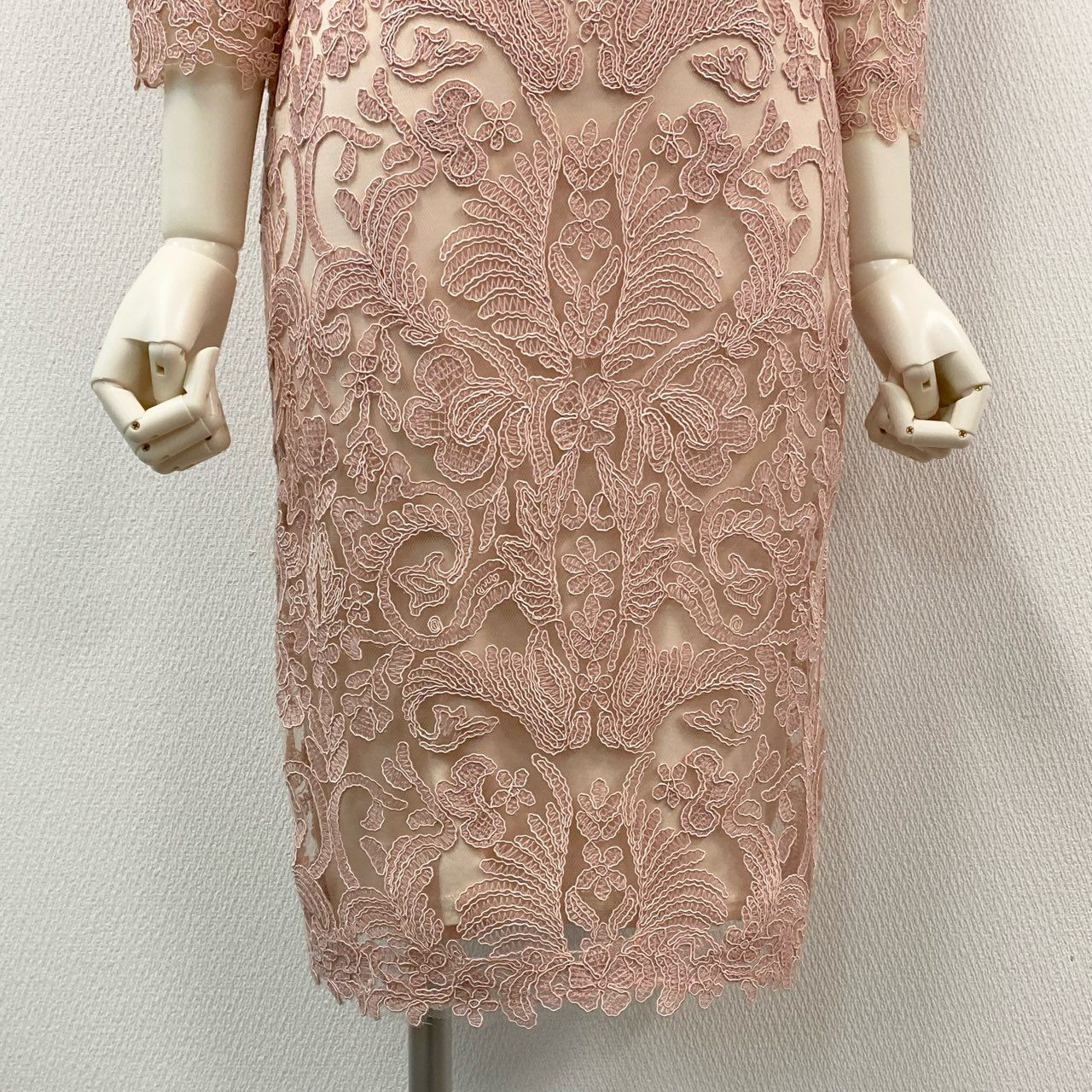 12i26 《美品》 TADASHI SHOJI タダシショージ 定番 コードレース 七分袖ワンピース ドレスワンピース ひざ丈 ALX1812MXJ サイズ2 ピンク レディース 定価118,000円u02t
