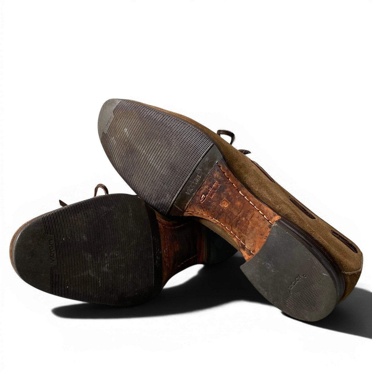 1f10 Santoni サントーニ リボンローファー スウェードレザーシューズ サイズ8 ブラウン メンズ 紳士靴u02t