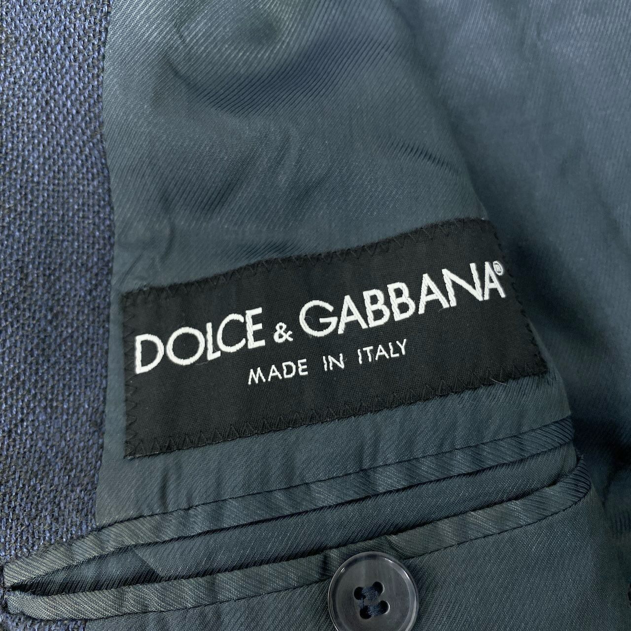 60d13 DOLCE&GABBANA ドルチェアンドガッバーナ テーラードジャケット ブレザー ロゴワッペン ロゴボタン イタリア製 44 ネイビー コットン リネン メンズo07t
