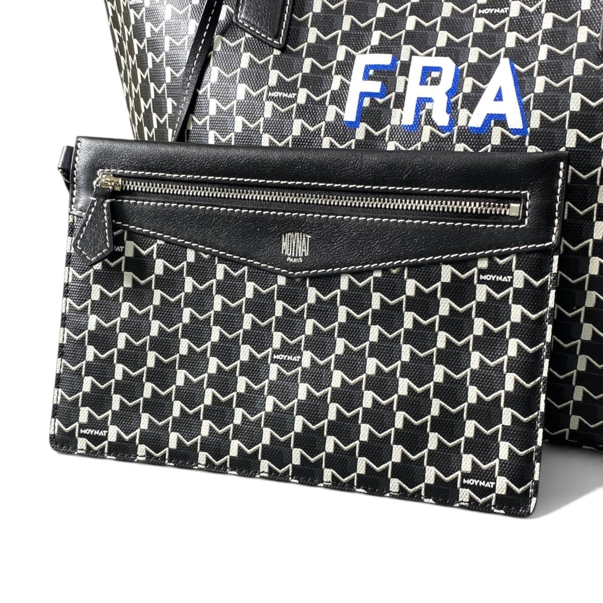 h13【極美品】MOYNAT モワナ M.CABAS Mカバス トートバッグ Mカットアウト ジップポーチ ブラック ホワイト レディース 女性用k02i
