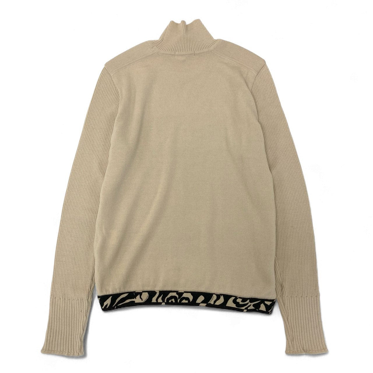 58k22 LEONARD レオナール リブニットセーター ハイネック ロングスリーブ 総柄 レディース 女性用 40 ベージュ ブラック ウール100％u02t