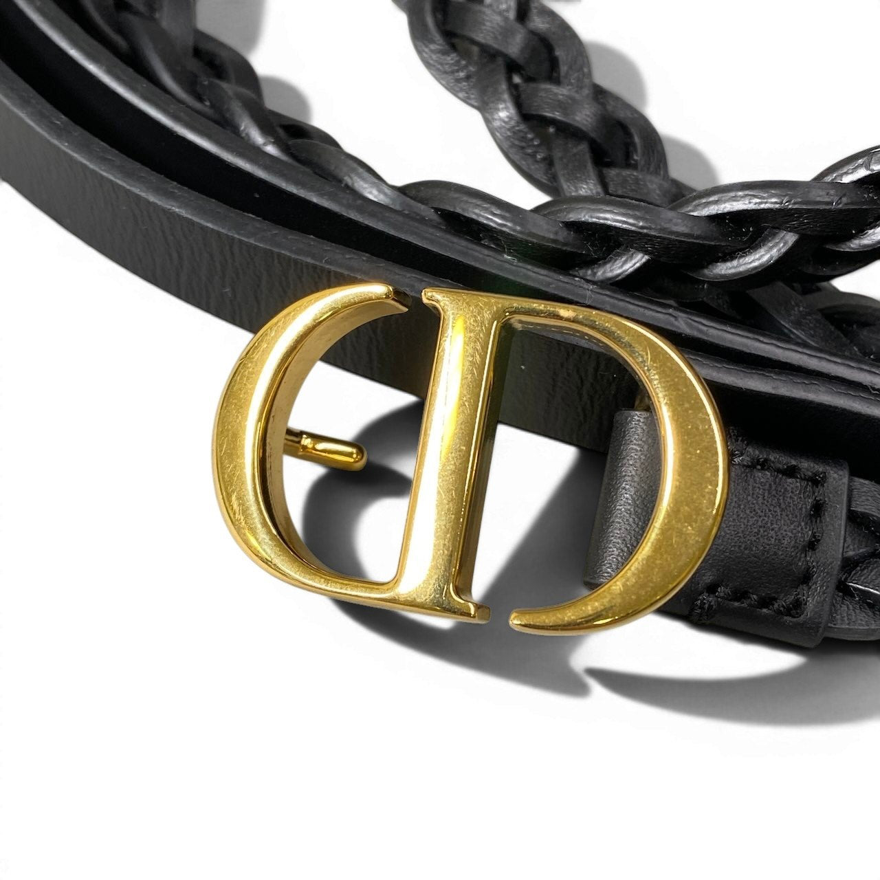 d16 Christian Dior クリスチャンディオール CDロゴバックル ダブルストラップ ベルト レザーベルト サイズフリー ブラック レザー レディースk02i