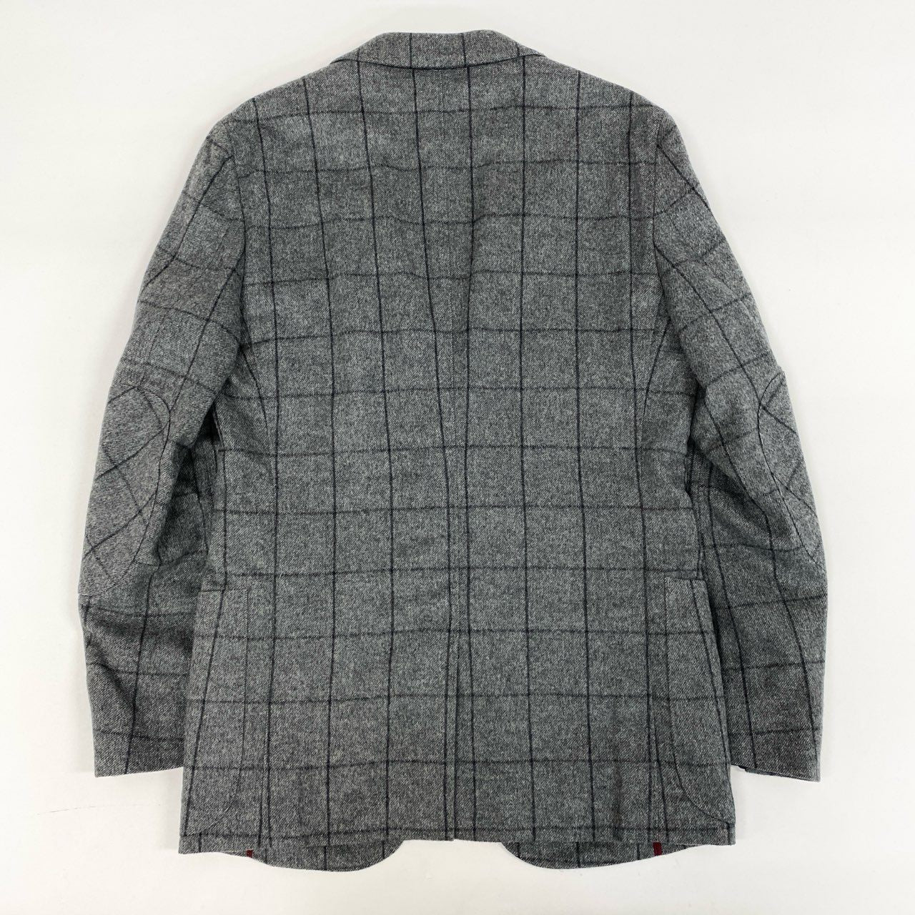 74i8 《美品》 Ermenegildo Zegna エルメネジルドゼニア テーラードジャケット レザージップ エルボーパッチ 44 グレー ウィンドペン ウール メンズu02t