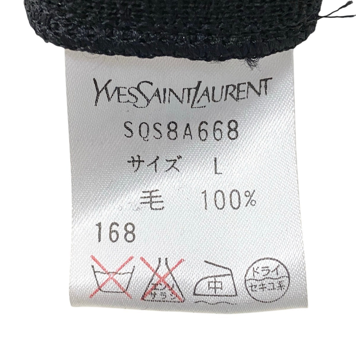 84g15 YVES SAINT LAURENT イヴサンローラン ノーカラー ニットコート ビジューボタン ロングコート サイズL ブラック ウール100％ レディースu02t