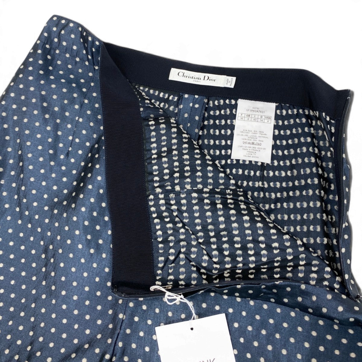 Ej15 【極美品】 Christian Dior クリスチャンディオール ドット柄 ショートパンツ 1F1P62A7631 サイズ36 ネイビー シルク コットン レディースo07t