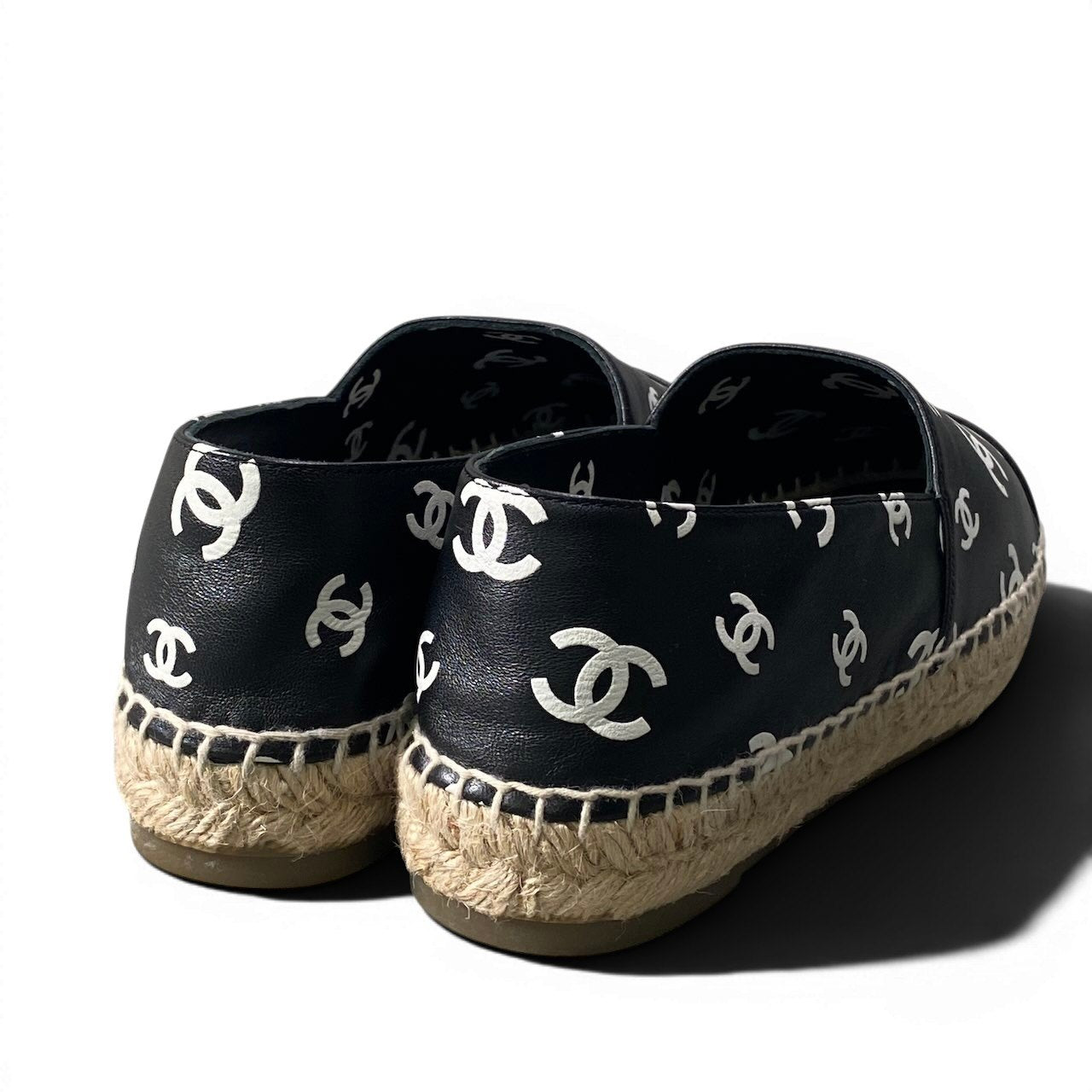 e13 CHANEL シャネル エスパドリーユ フラットシューズ ココマーク レザー G38628 サイズ39 ブラック レディース 女性靴ta1