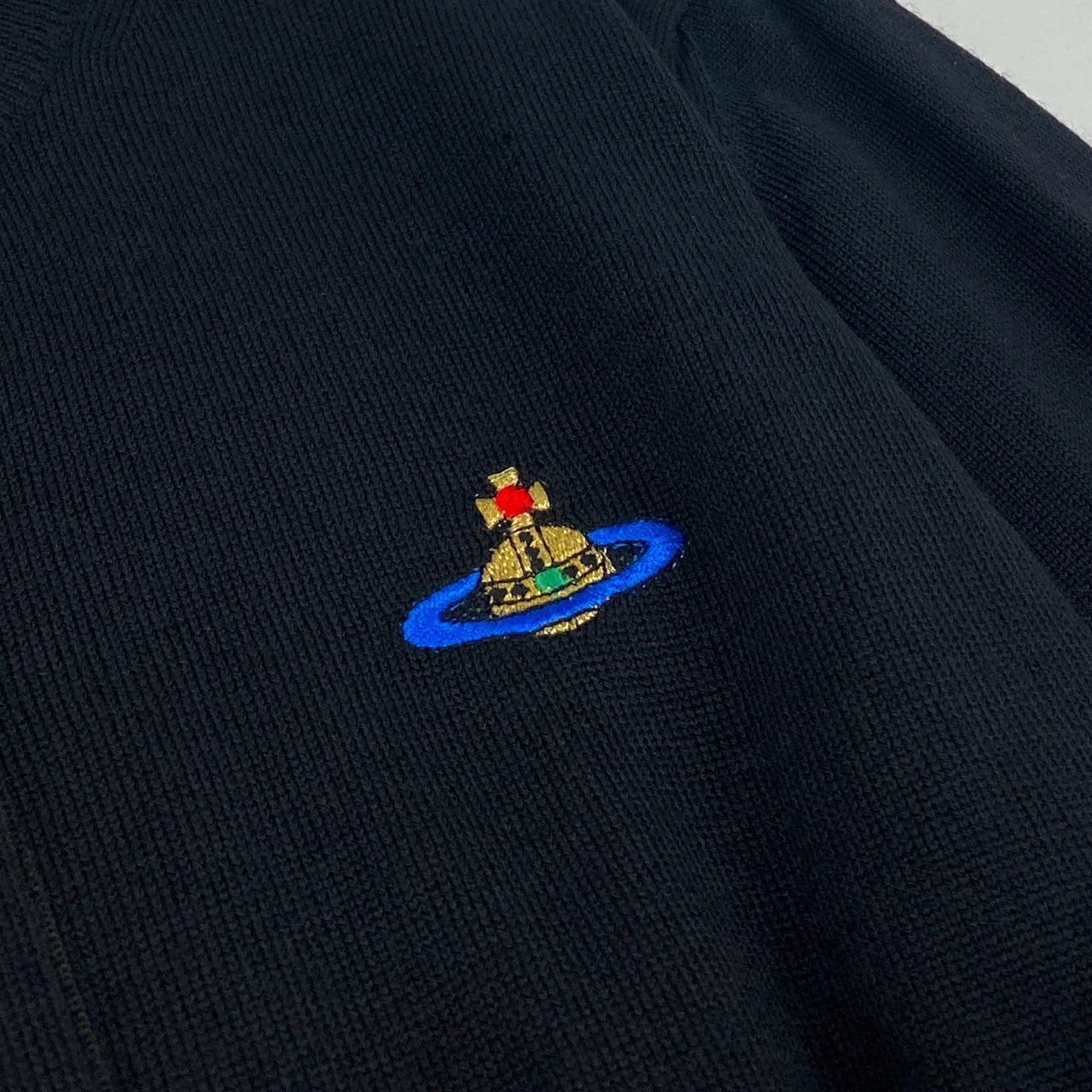 82f24 Vivienne Westwood GOLD LABEL ヴィヴィアンウエストウッド ゴールドレーベル イタリア製 オーブ刺繍 長袖ニット カーディガン 羽織 Mサイズ ブラック ウール レディース