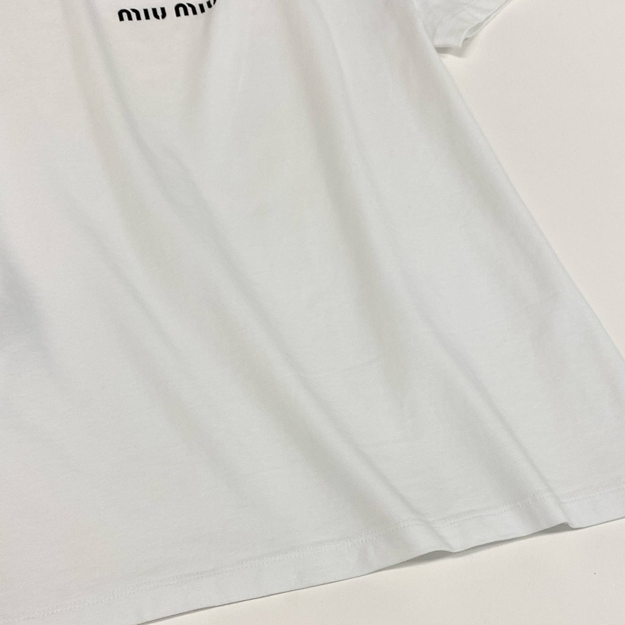 77f24 miu miu ミュウミュウ ロゴプリント 半袖カットソー ラインストーン Tシャツ ショートスリーブ トップス MJN264 XSサイズ ホワイト コットン レディース