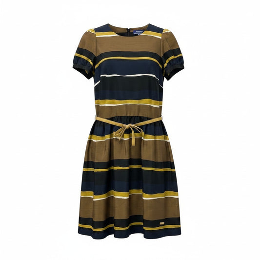 78e18 BURBERRY LONDON BLUE LABEL バーバリーロンドン ブルーレーベル パフスリーブ 膝丈ワンピース ボーダー柄 ウエストリボン  サイズ36 マルチカラー ポリエステル100％ レディース 女性用u02t