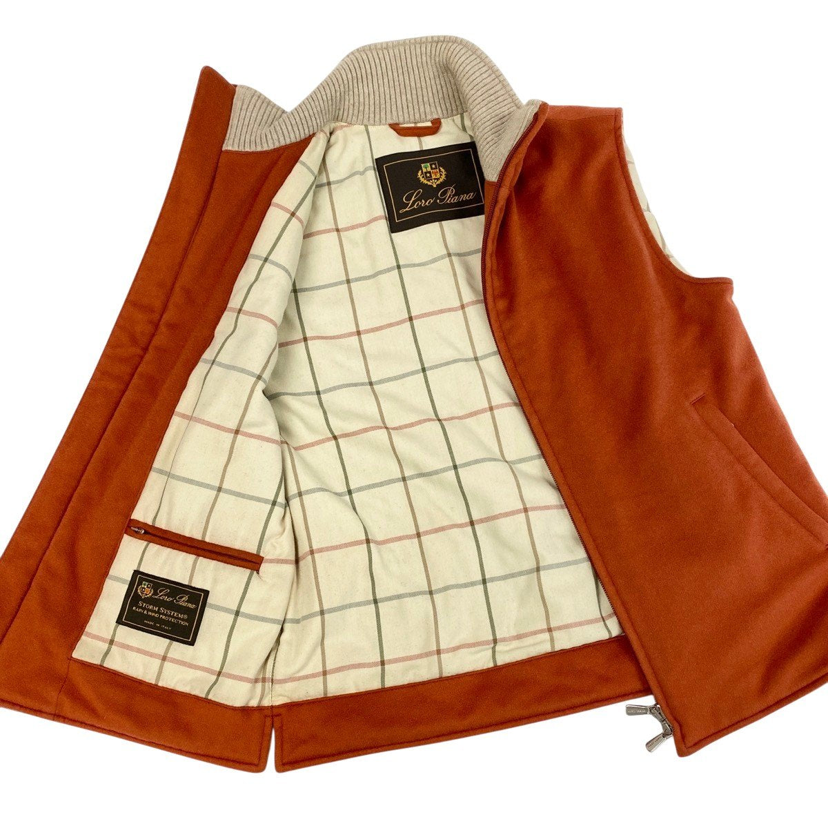 j19 Loro Piana スタンドカラーカシミヤベスト ジャケットベスト アウター 40サイズ オレンジ カシミヤ100％ レディース 女性用u02t