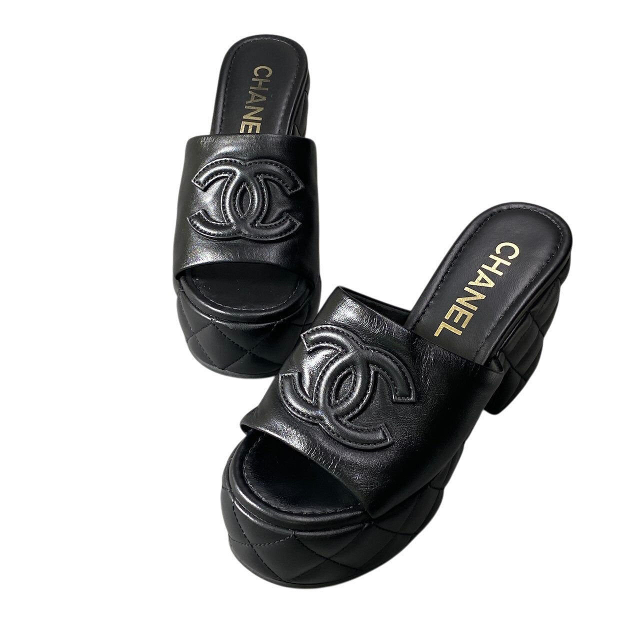 h2 【美品】CHANEL 2025 メディエタール プラットフォームサンダル G46513 36サイズ ブラック レザー レディース 女性用u02t