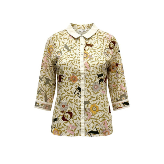 39b13 【美品】 LEONARD レオナール 長袖シャツ シアー 総柄 ロゴ 40 アイボリー レディース 女性用u02t