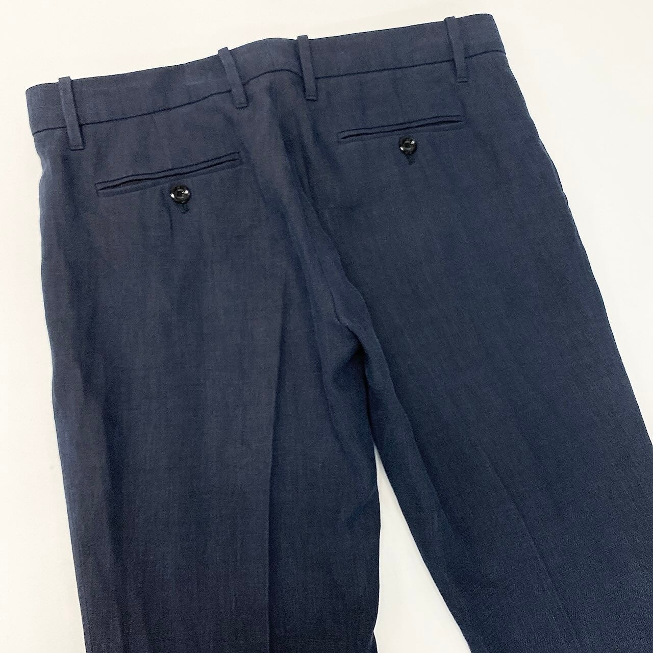 64d15 GUCCI グッチ リネンパンツ スラックスパンツ イタリア製 ストレート ボトムス サイズ42 ネイビー メンズ 紳士服u02t