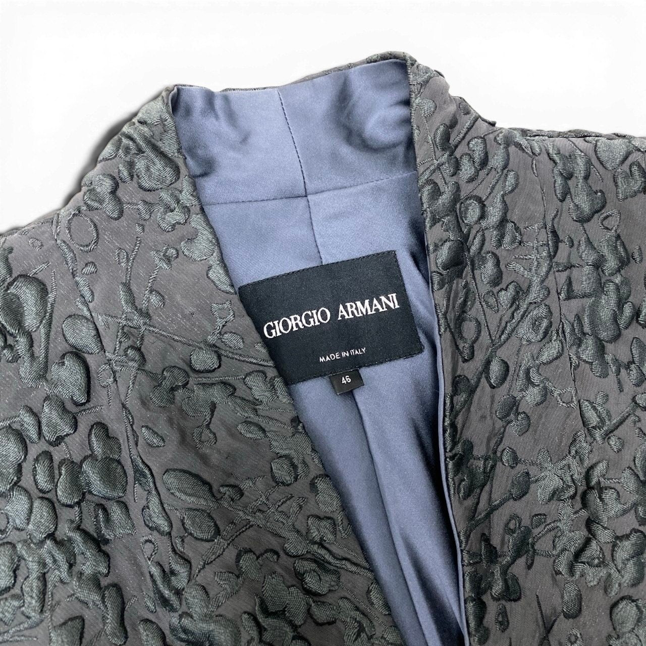 88g20 GIORGIO ARMANI ジョルジオアルマーニ 立体刺繍 ジャケット フォーマル サイズ46 グレー レディースo07t