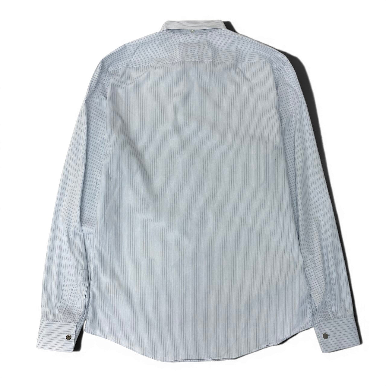 60e1 Hermès エルメス ロングスリーブシャツ ストライプシャツ 薄手 フランス製  40-15 3/4 ブルー ホワイト コットン100％ メンズ 紳士服u02t