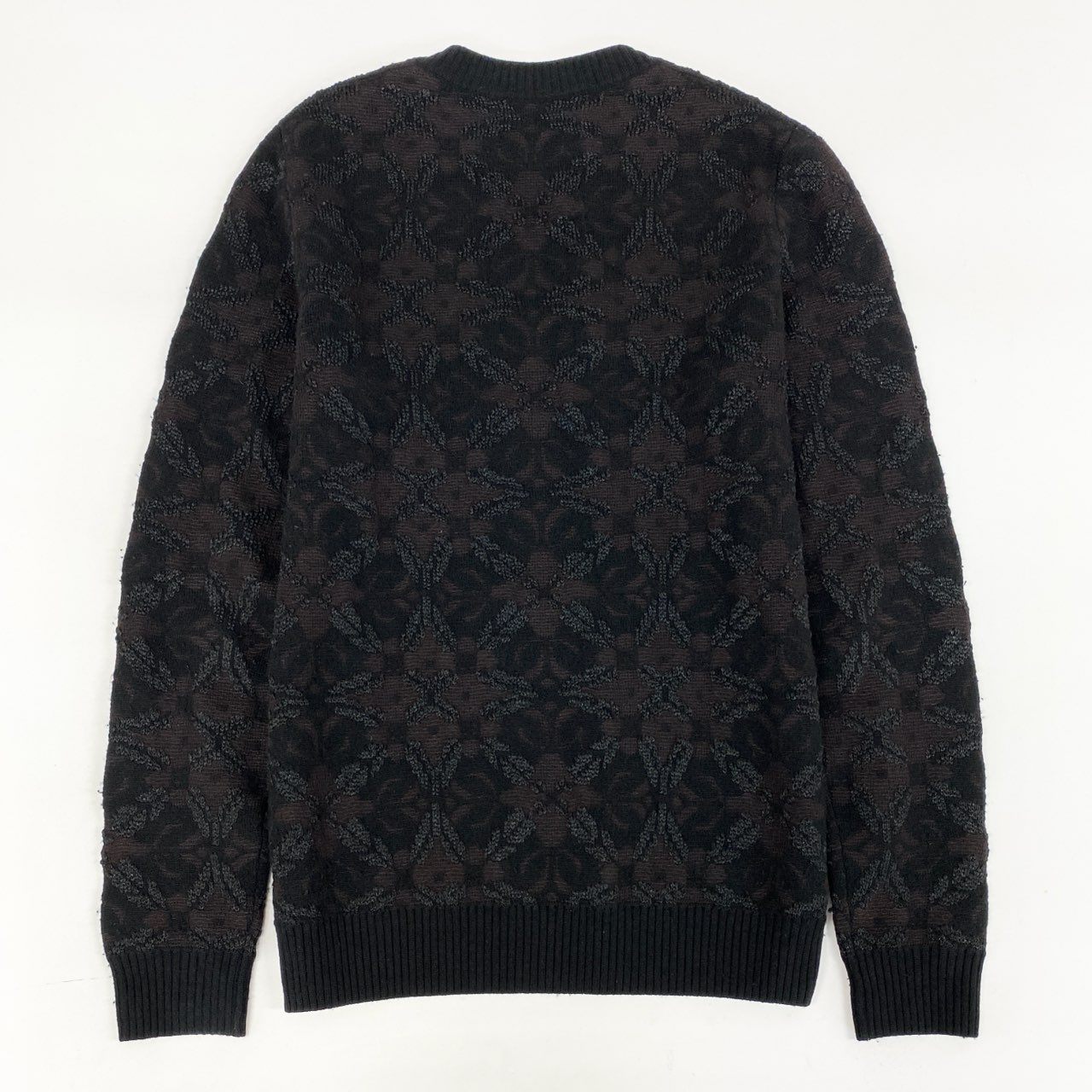 58i11 DRIES VAN NOTEN ドリスヴァンノッテン ニットセーター クルーネックニット 長袖ニット フラワーモチーフ メンズ 男性用 S ブラウン ブラックu02t
