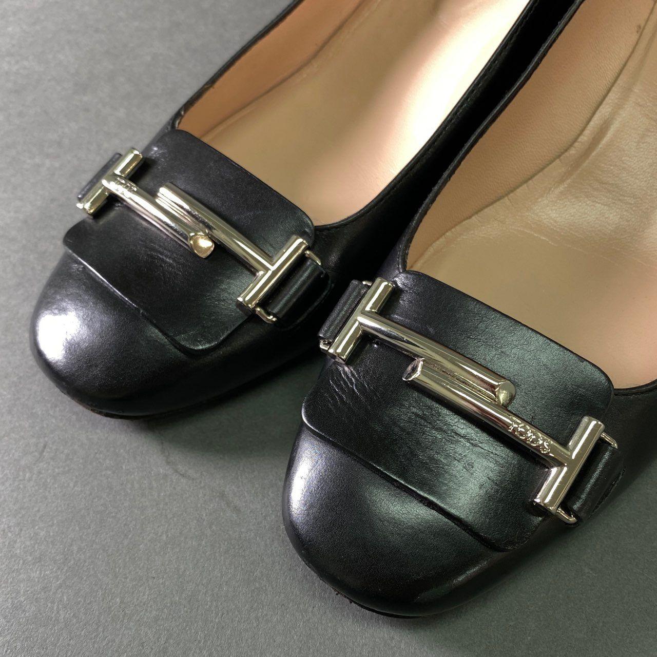 5l20 TOD'S トッズ ダブルT レザーパンプス 35 1/2 ブラック Leather イタリア製 シューズ 靴