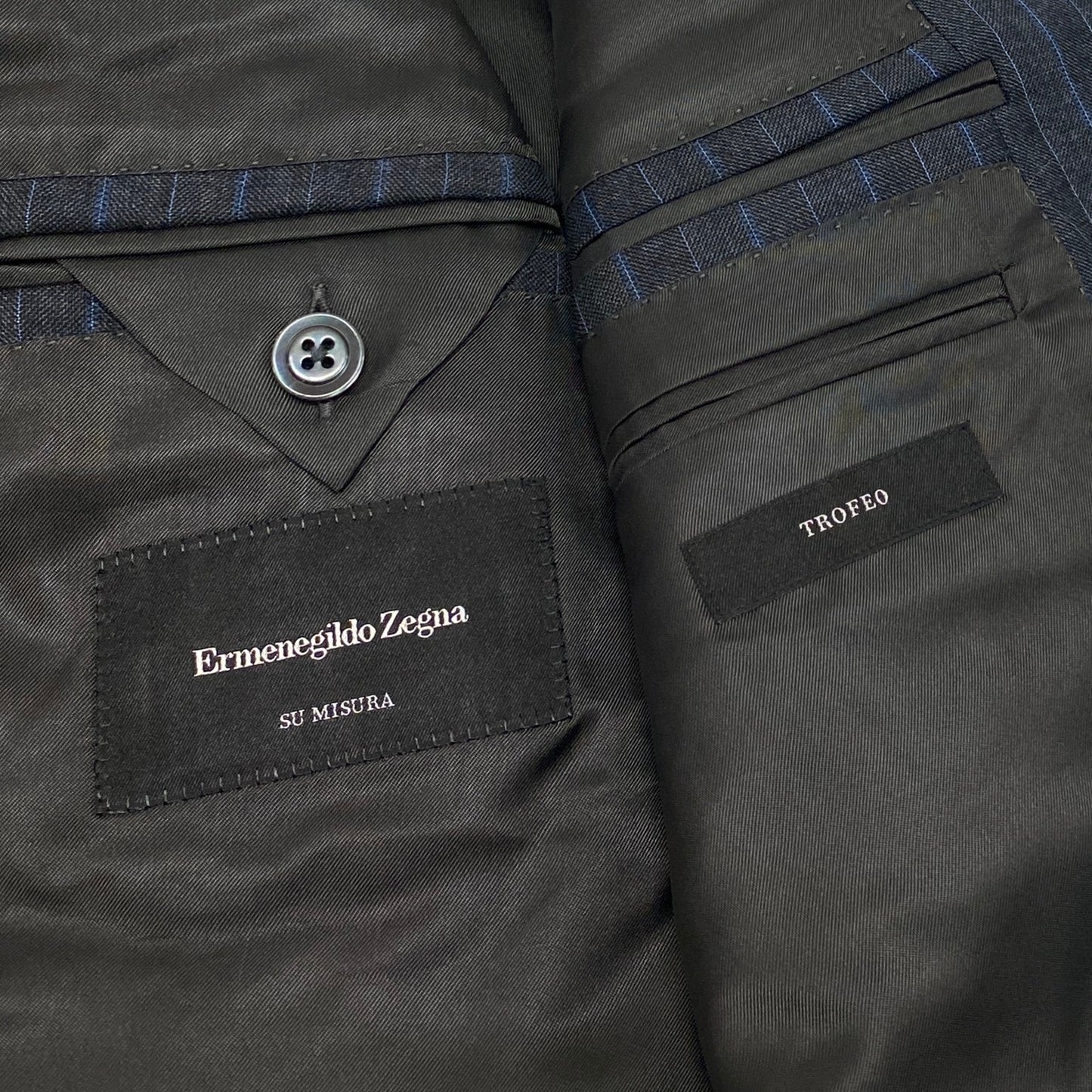 17k9 Ermenegildo Zegna エルメネジルドゼニア su misura スミズーラ TROFEO セットアップ スーツ ジャケット パンツ ストライプ ビジネス フォーマル 48 グレー ウール メンズo07t