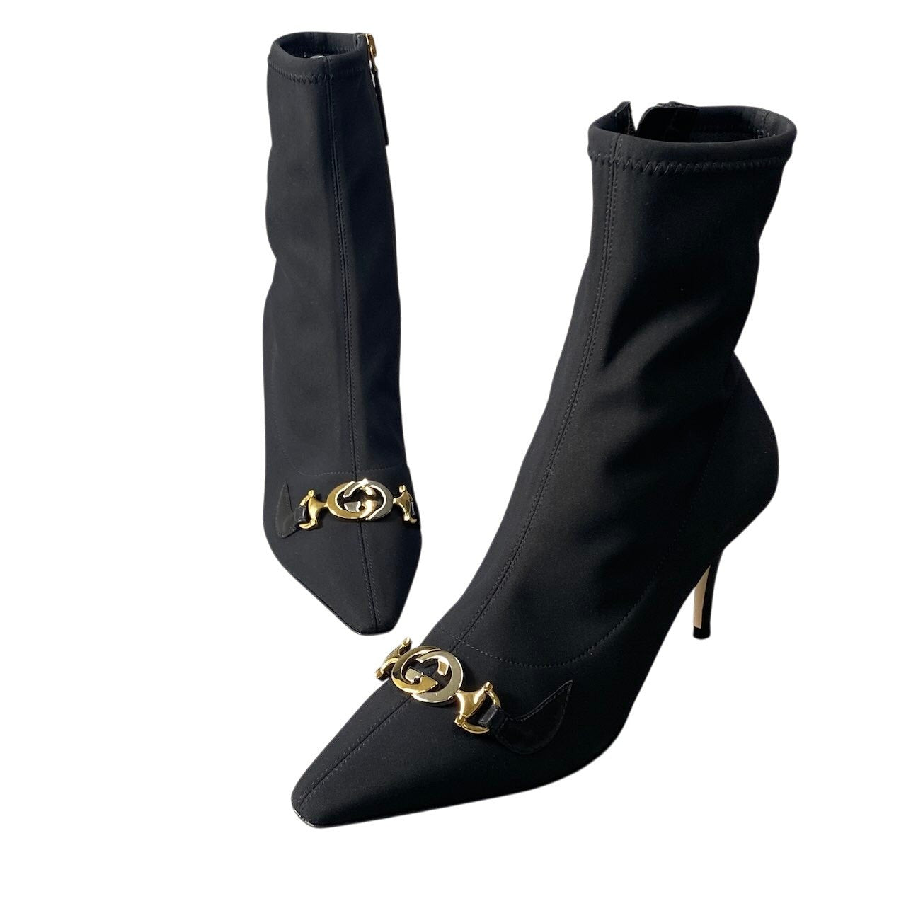 g14【新品保管品】GUCCI インターロッキング GG ブーツ イタリア製 37 1/2サイズ ブラック ゴールド レディース 女性用k02i