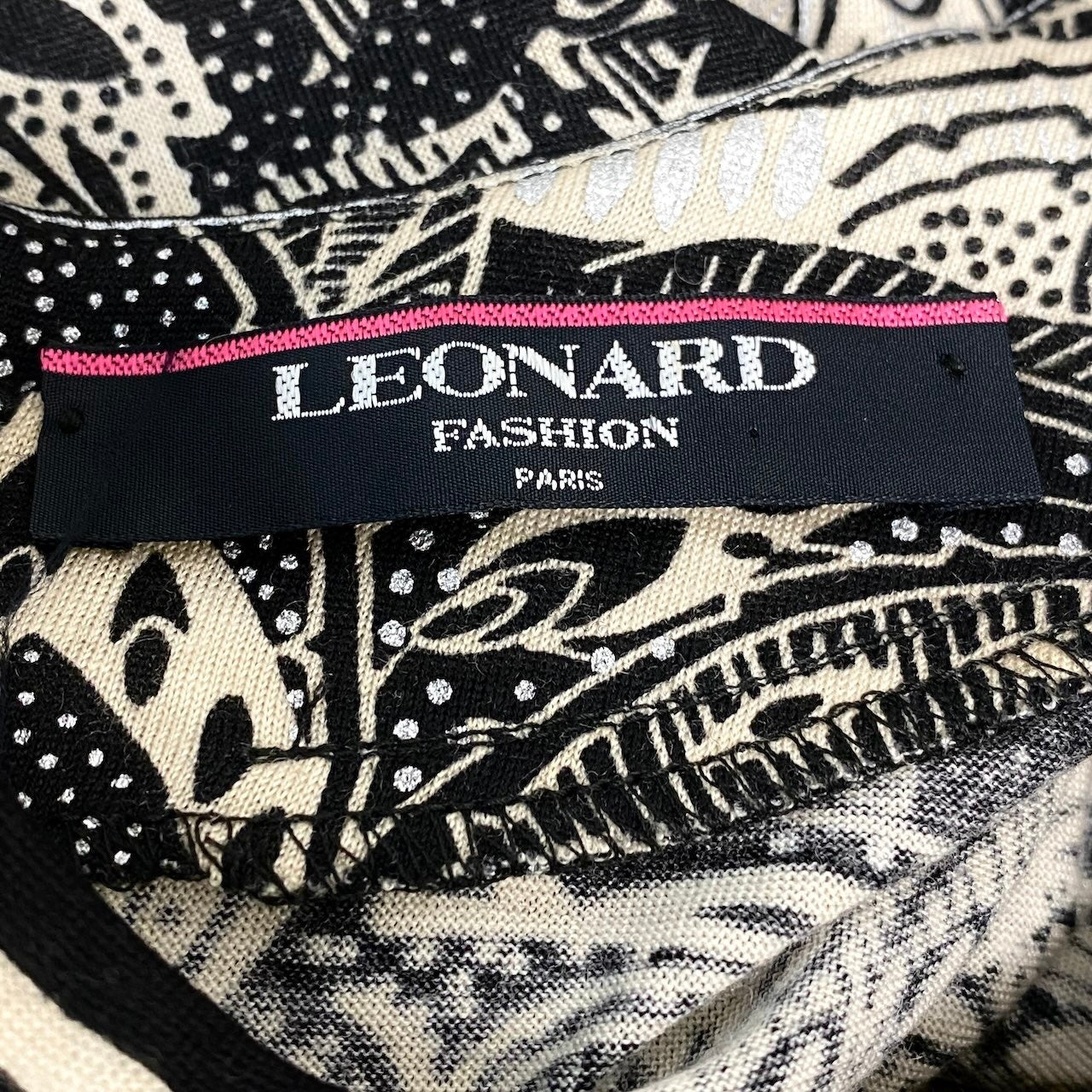 11f16 LEONARD FASHION レオナール ロングスリーブ チュニックワンピース ペイズリー 総柄プリント サイズLL ブラック ウール シルク レディース女性用u02t